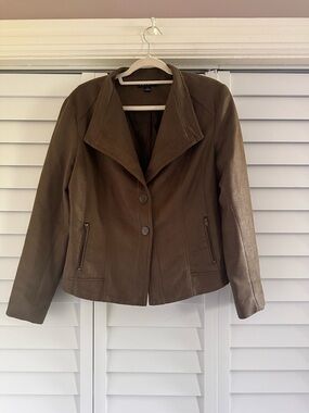 Tribal Women's Brown Button-Front Faux Leather Jacket